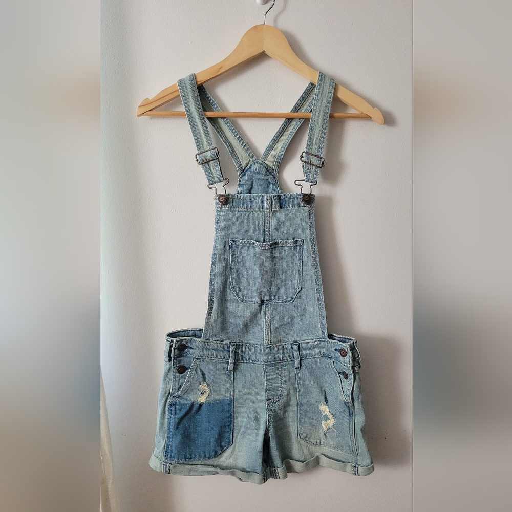 Hollister Distressed Light Blue Denim Shortalls